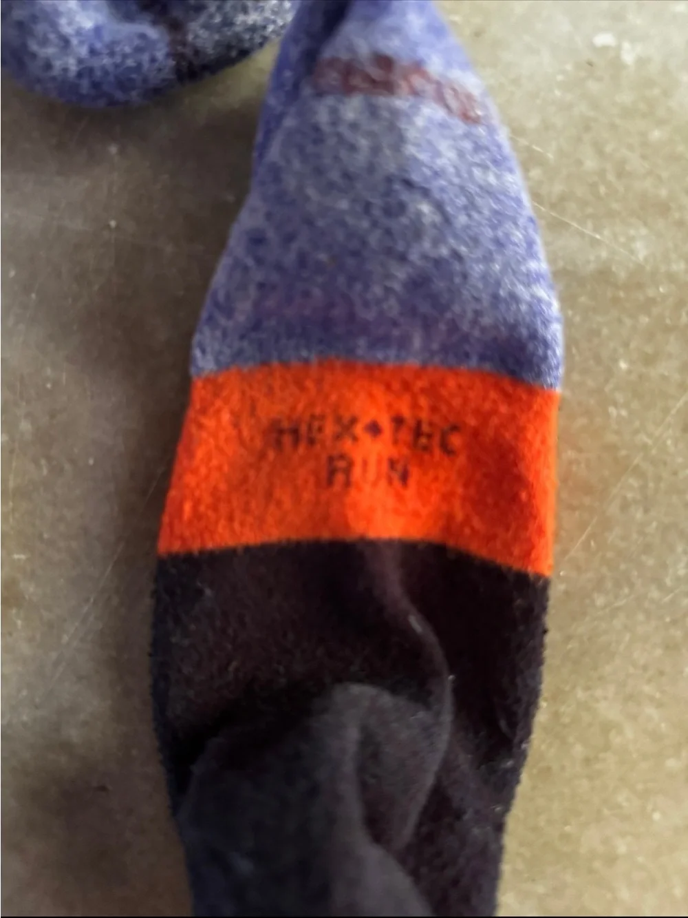 Bombas Men's Crew Socks in Purple, Blue, Black and Orange Stripe